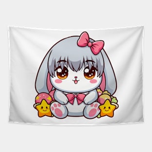 Cute Bunny With Anime Style Tapestry