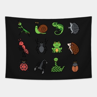 Cute insects and reptiles in zen mode Tapestry