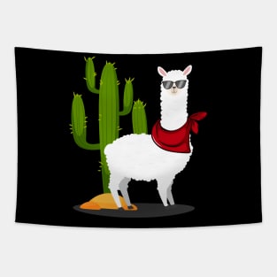 'Llama with Scarf and Cactus' Alpaca Llama Trendy Tapestry