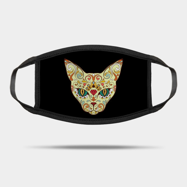 Face Masks Mask With Sugar Skull Cat Or Jaguar Cat Sugar Skull