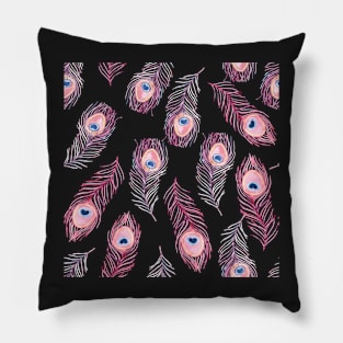 Pink Peacock Feathers Pattern Pillow