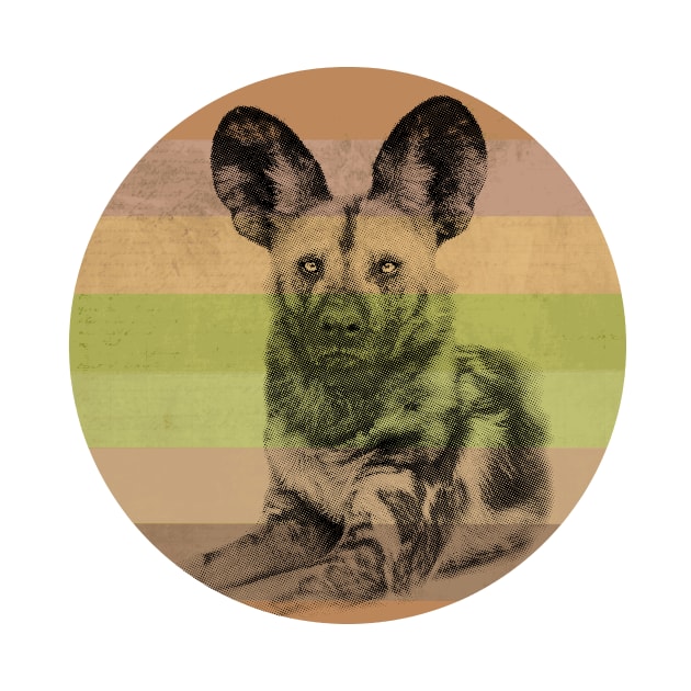 African Wild Dog on Retro-style Sunset in Africa Colors by scotch