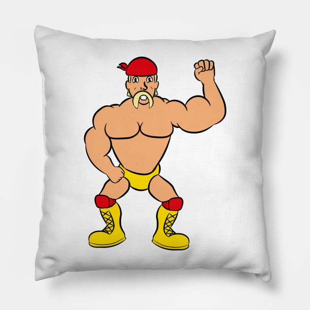 cartoon 80's 90's wrestler tanned muscles Pillow by Captain-Jackson