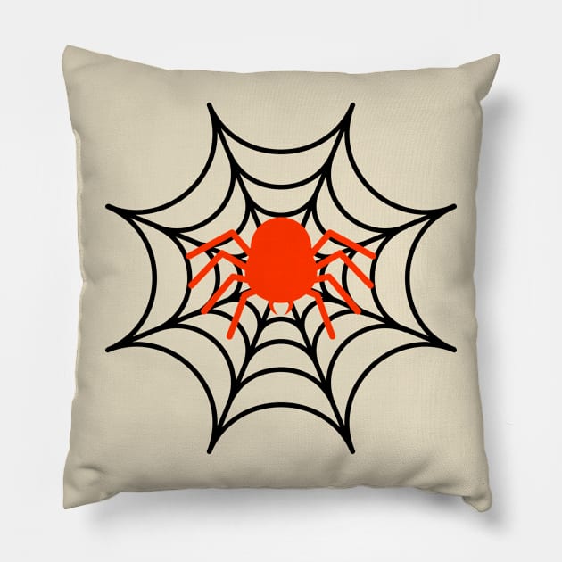 Orange Spider, Black Web Pillow by Kyarwon