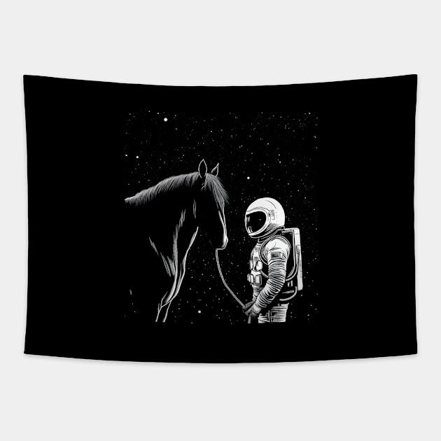 Space man with hourse Illustration: Artwork Tapestry by A Floral Letter Capital letter A | Monogram, Sticker