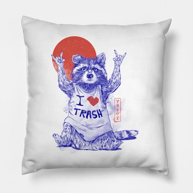 I Love Trash - Cute Funny Metal Raccoon Gift Pillow by eduely