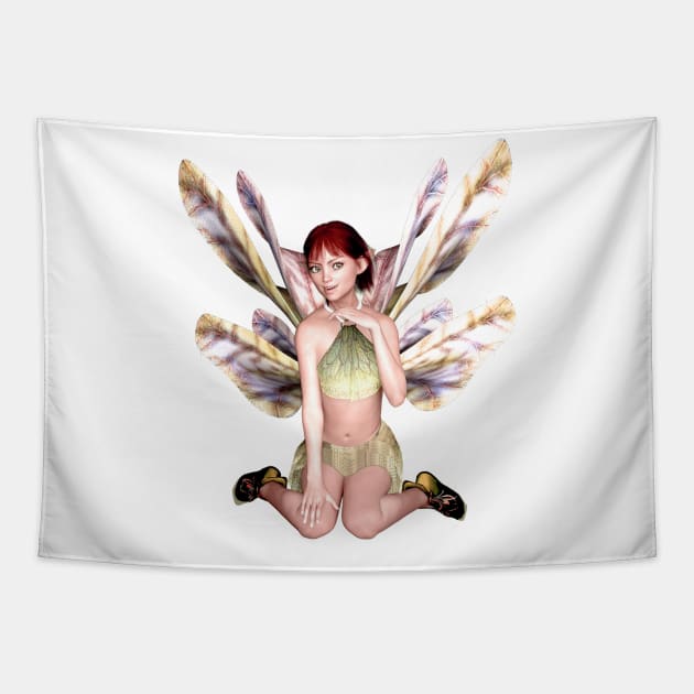 Cute elf fairy faerie butterfly wings happy girl Tapestry by Fantasyart123