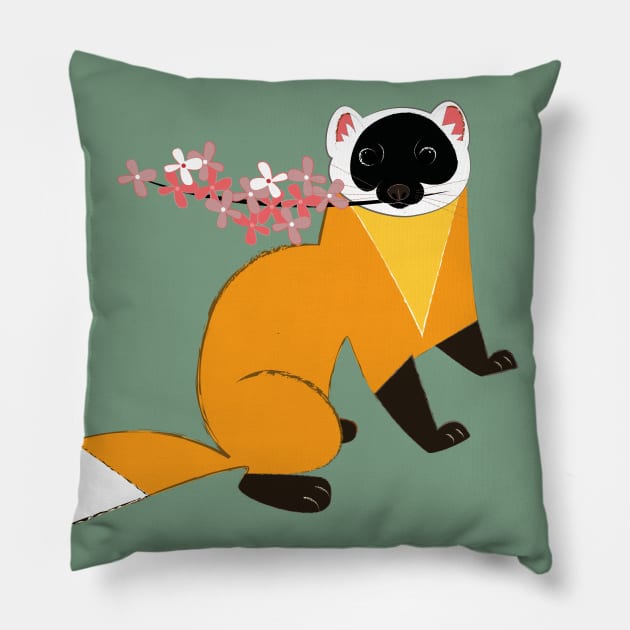 Sakura Japanese marten light green Pillow by belettelepink