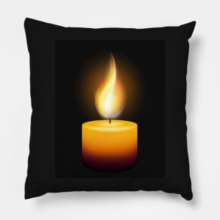 Burning Wax Candle on Black Pillow