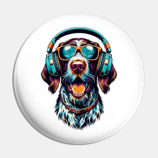 German Wirehaired Pointer Smiling DJ with Dynamic Vibes Pin