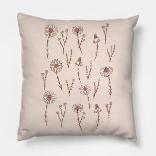 Delicate daisy flowers botanical pattern in dusty pink Pillow