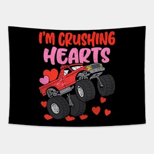 I Crush Hearts Monster Truck Toddler Boys Valentines Day Tapestry