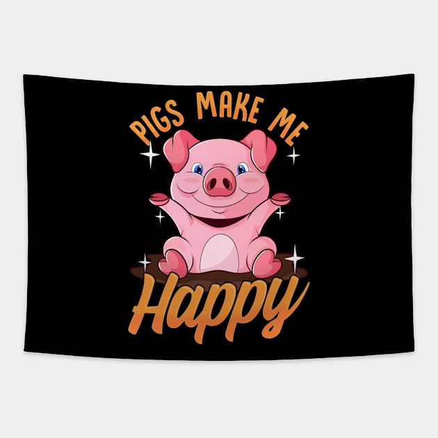 Pigs Make Me Happy Adorable Piglet Tapestry by theperfectpresents