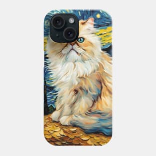 Cute Persian Cat Breed Painting in a Van Gogh Starry Night Art Style Phone Case