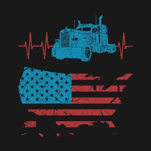 Truck Driver Heartbeat Vintage American Flag T-Shirt