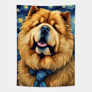 Chow Chow Dog Breed Painting in a Van Gogh Starry Night Art Style Tapestry