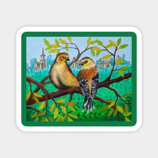 Grumpy Birds Watercolor Illustration Magnet