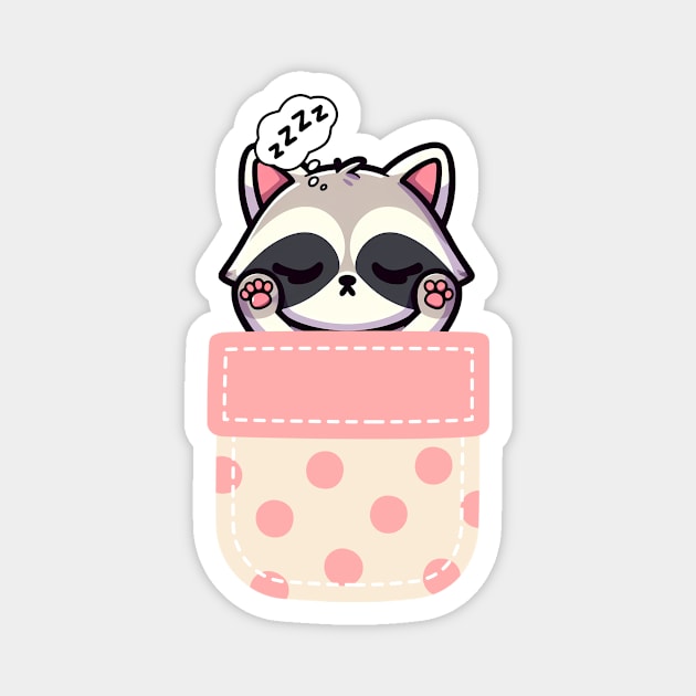 Sleepy Raccoon in Polka Dot Pocket Magnet by Pink & Pretty