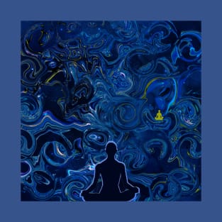 The Black & Blue Meditator -  Abstract Design 5 T-Shirt