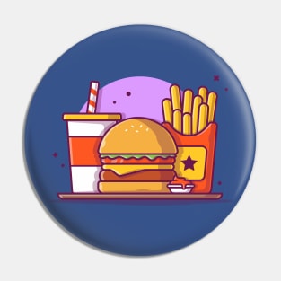 Burger, French fries And Soft Drink Cartoon Vector Icon Illustration Pin