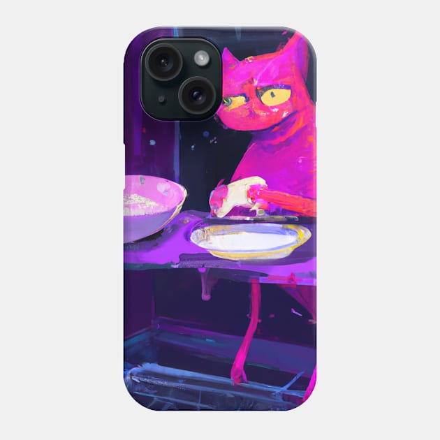 Pink Cat Creature Washes Dishes After a Long Night Phone Case by Star Scrunch