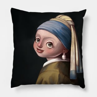 Cute Version of Girl with a Pearl Earring Masterpiece Art History Gift Pillow