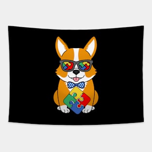 Autism Corgi Dog Mom Dad Awareness Month Puzzle Blue Tapestry