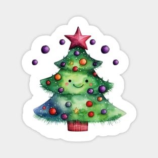 Smiling Lil Christmas Tree with Ornaments Magnet