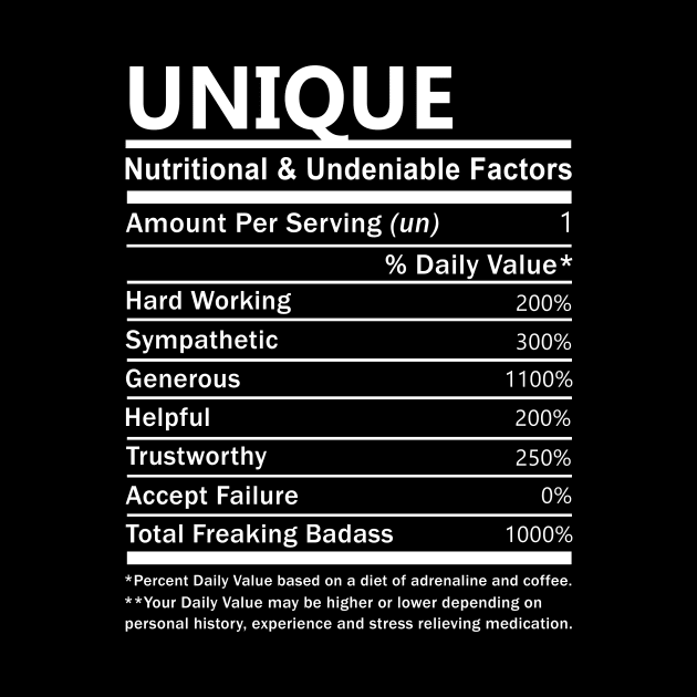 Unique Name T Shirt - Unique Nutritional and Undeniable Name Factors Gift Item Tee by nikitak4um