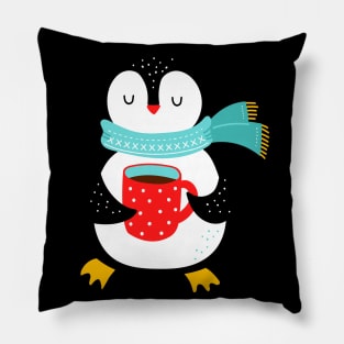 Penguin Cute And Cozy With Tea Christmas Winter Pillow