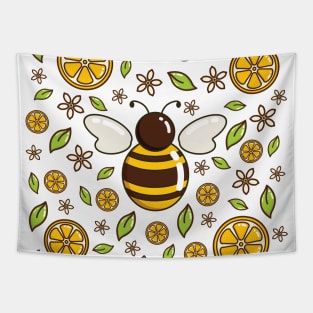 Honey Bee and Lemon | White Tapestry