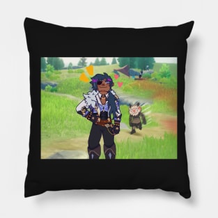 Kaeya being chased by a hilichurl Pillow