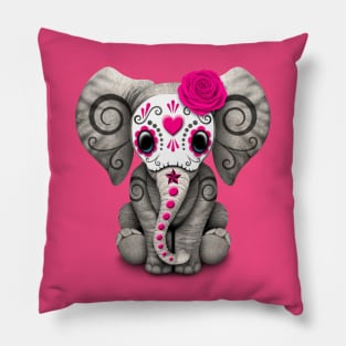 Pink Day of the Dead Sugar Skull Baby Elephant Pillow