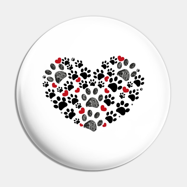 Black and red doodle dog paw print made of heart Pin by GULSENGUNEL