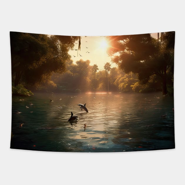 Enchanted Waters: Dolphins Amidst the Amazon Rainforest Tapestry by MerlinArt