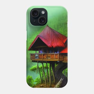 Digital Painting of a Beautiful Red cottage Tree House Near River Phone Case