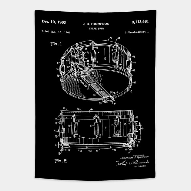 Snare Drum Thompson Patent White Tapestry by Luve