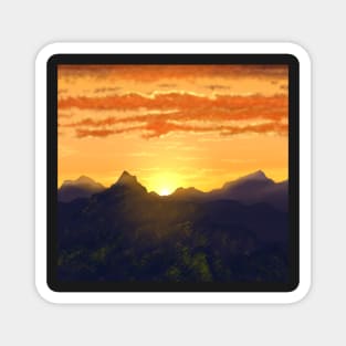 Puerto Rico Mountain sunset with golden orange sky Magnet