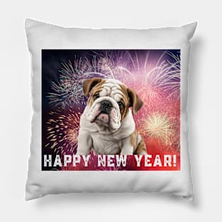 English Bulldog Puppy Happy New Year! Pillow