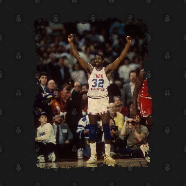 Magic Johnson - Celebrates After Defeating The East Team, 1987 by Omeshshopart