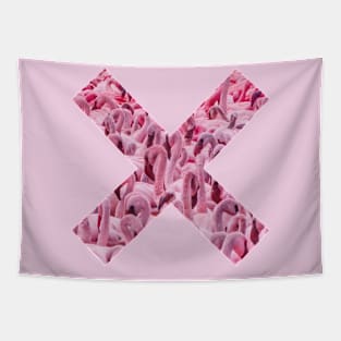 Flamboyance of Pink Flamingos • Letter X Background Cross Shaped Window Aperture Tapestry