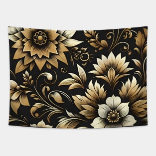 Gold Floral Illustration Tapestry