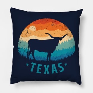 Texas Longhorn Retro Sunset Pillow
