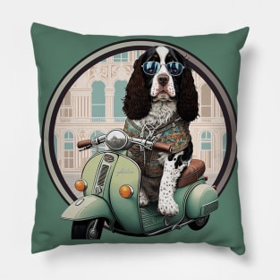 Super Cool English Springer Spaniel on a Vespa! Pillow