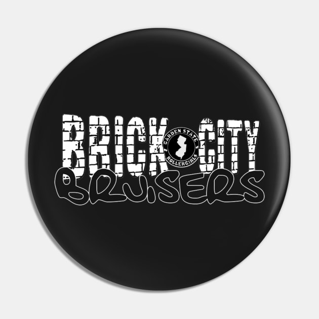 Brick City Bruisers - White Logo Pin by gardenstaterollerderby