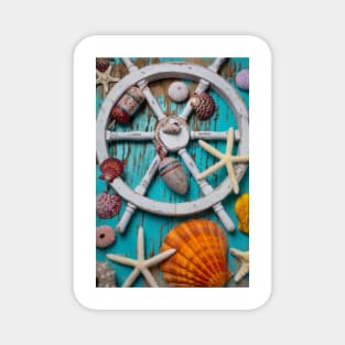 White Ships Wheel And Seashells Magnet