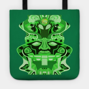 olmec head totem in alien robot saint ecopop pattern Tote