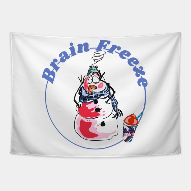 Brain Freeze Slushie Snowman Tapestry by AuburnQuailart