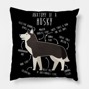 Black and White Siberian Husky Dog Anatomy Pillow