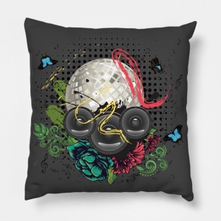 Grunge silver disco ball with soundspeakers Pillow